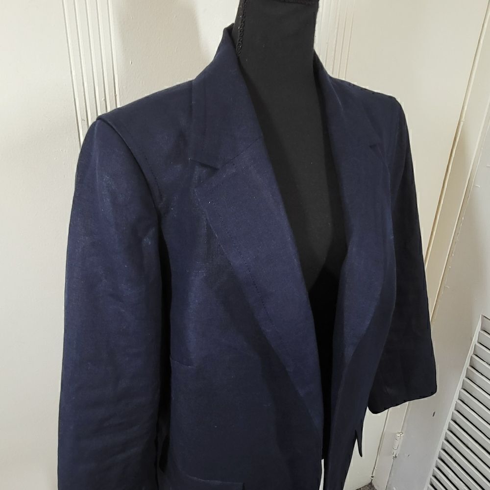 Plus Size Talbots Navy Blue Linen Jacket - Picture 6 of 11